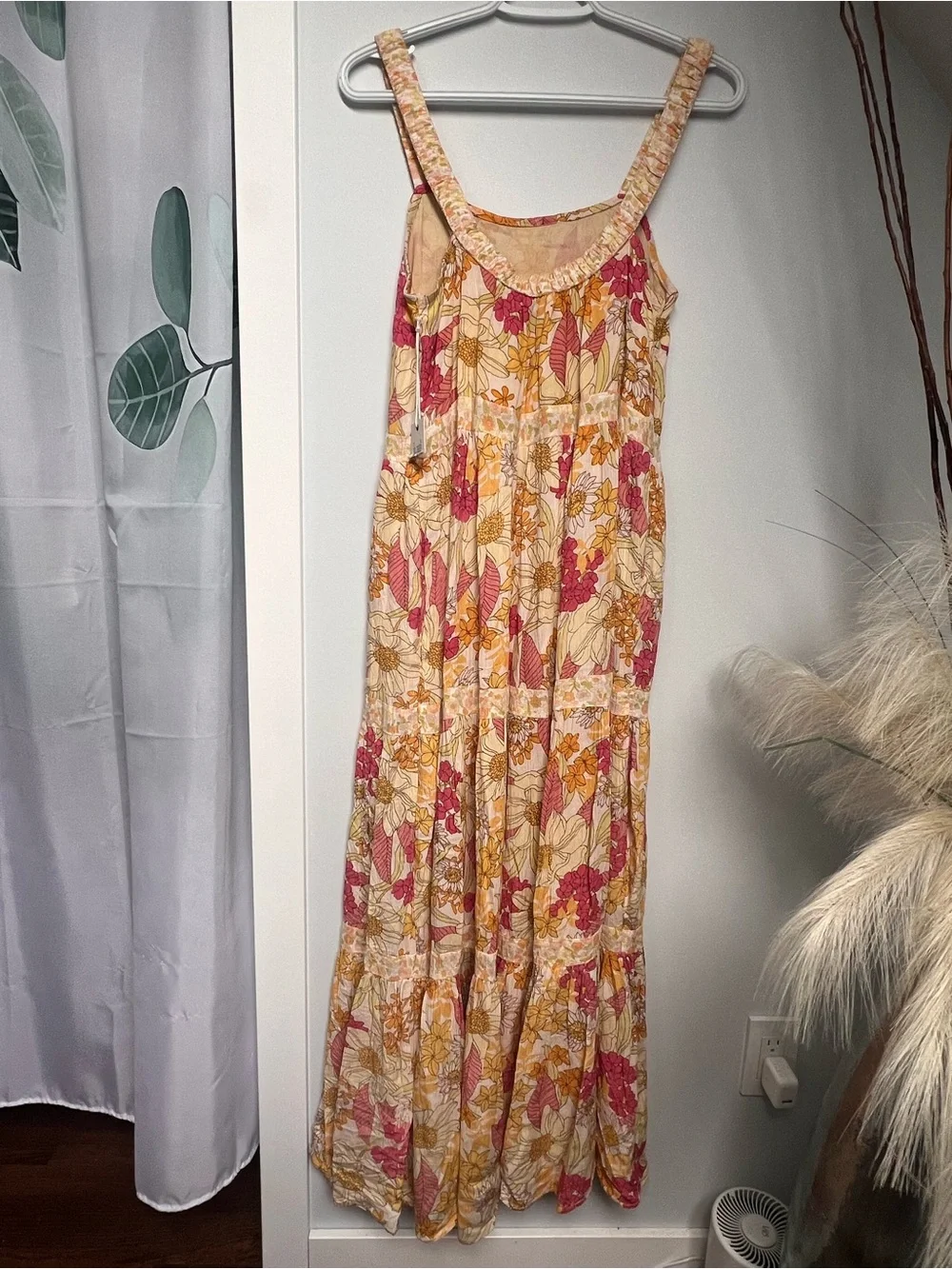 Dex Floral Tiered Maxi Dress in Cream, Pink and Mustard - Picture 3 of 7